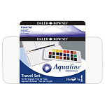 Набор красок акварельных Daler Rowney Aquafine Half Pan Travel Set, компактный, 24 цвета, кисть