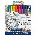 Набор ручек капиллярных Staedtler Triplus Johanna Basford, 15 цветов, пластиковый пенал